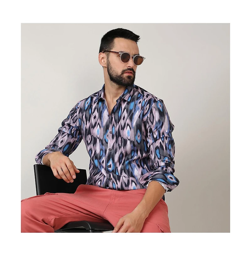 Men's Sky Blue & Moon Grey Ikkat Shirt