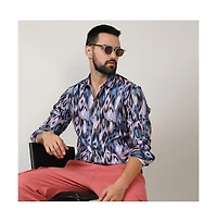Men's Sky Blue & Moon Grey Ikkat Shirt