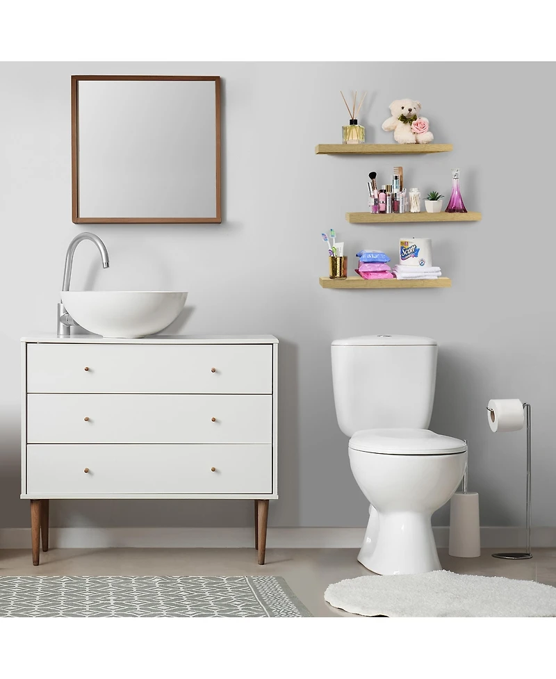 Sorbus Set of 3 (24"x9") Rectangle Floating Shelves with Invisible Brackets - for Bedroom, Kitchen Decor, Bathroom Shelves (Maple)