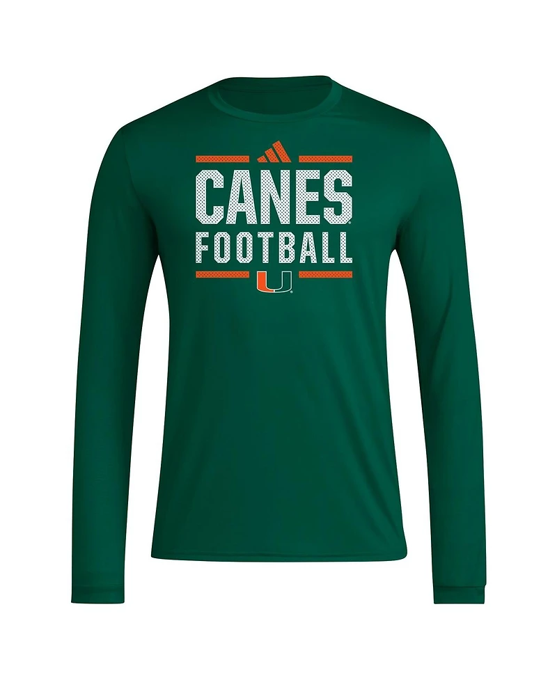 Adidas Men's Green Miami Hurricanes Locker Football Pre-Game Aeroready Long Sleeve T-Shirt