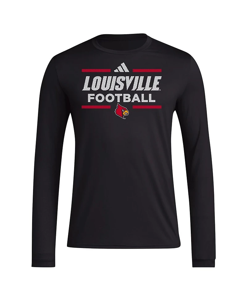 Adidas Men's Black Louisville Cardinals Locker Football Pre-Game Aeroready Long Sleeve T-Shirt