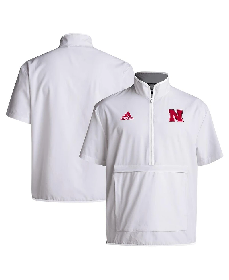 Adidas Men's White Nebraska Huskers Coaches Sideline Half-Zip Short Sleeve Jacket