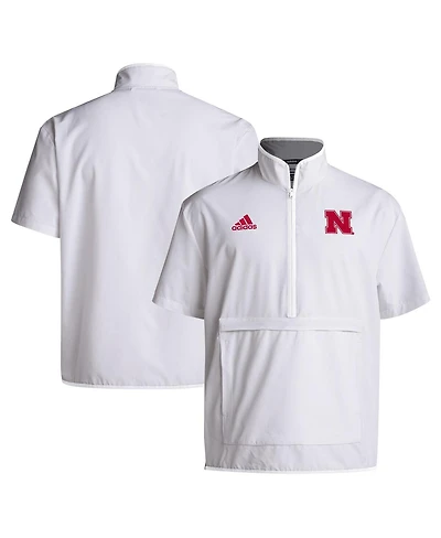 Adidas Men's White Nebraska Huskers Coaches Sideline Half-Zip Short Sleeve Jacket