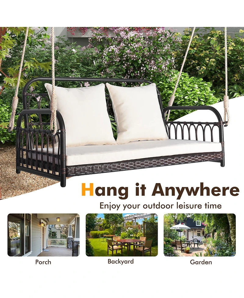 Sugift 880LBS Wicker Hanging Porch Swing with Cushions