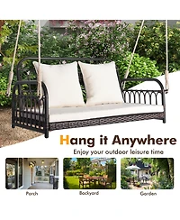 Sugift 880LBS Wicker Hanging Porch Swing with Cushions