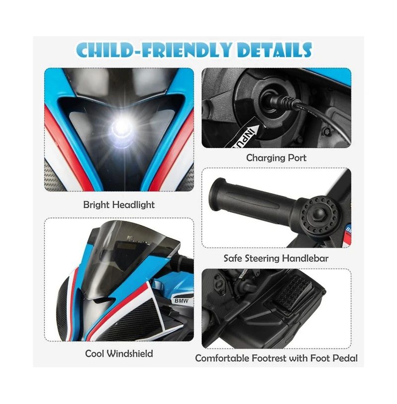 12V Licensed Bmw Kids Motorcycle Ride-On Toy for 37-96 Months Old Kids