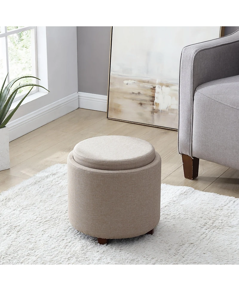 Lawrence Round Linen Storage Ottoman with Table Top Lid