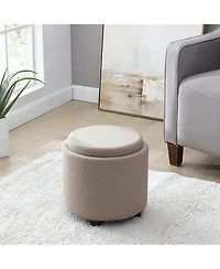 Lawrence Round Linen Storage Ottoman with Table Top Lid