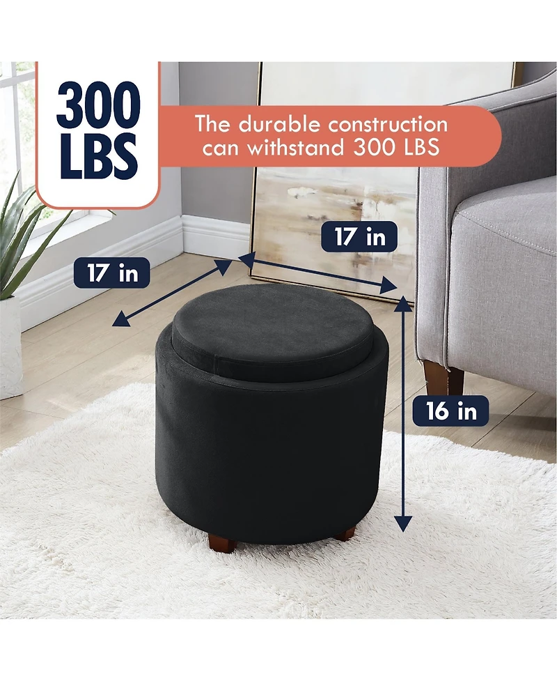 Lawrence Round Velvet Storage Ottoman with Table Top Lid