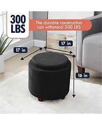 Lawrence Round Velvet Storage Ottoman with Table Top Lid