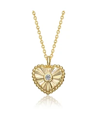 Sterling Silver 14k Gold Plated Cubic Zirconia Textured Heart Pendant Necklace