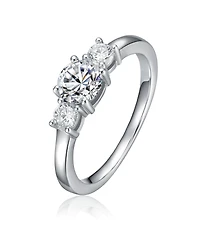 Sterling Silver Cubic Zirconia Three-Stone Statement Ring