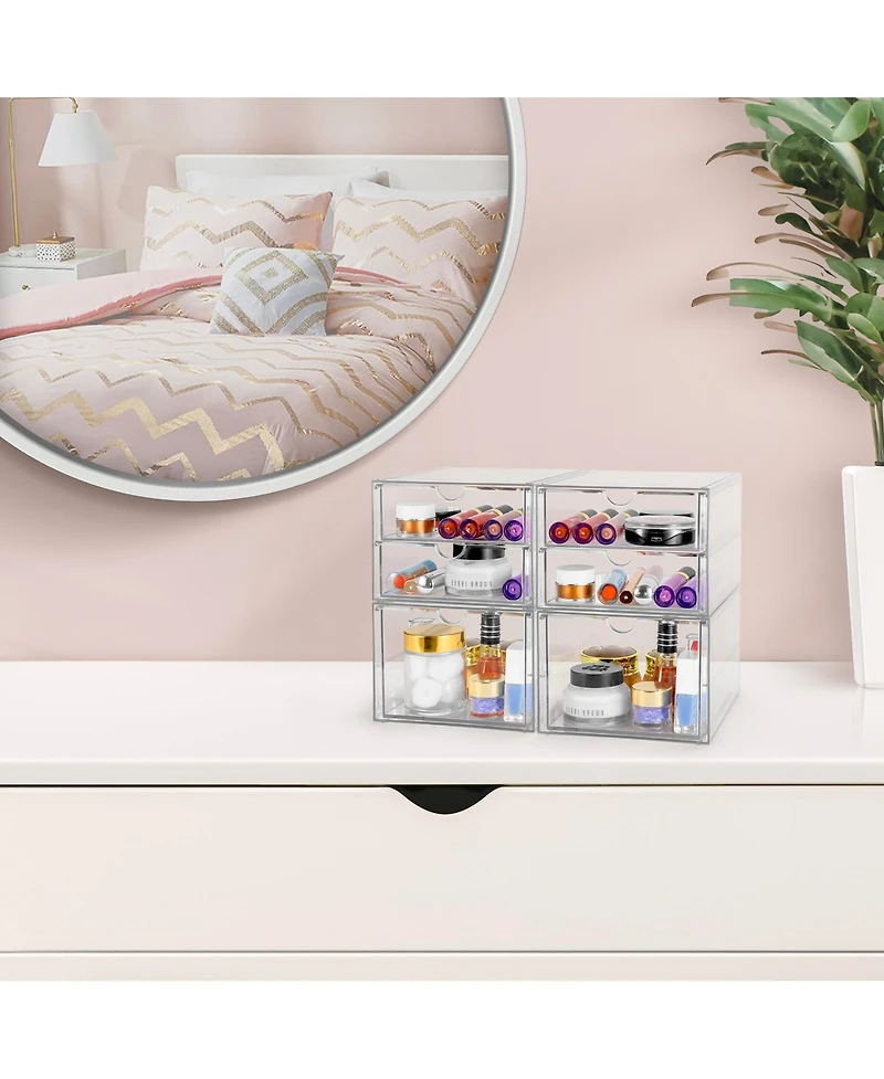 Sorbus 3 Drawers Acrylic Organizer for Makeup, Organization and Storage, Art Supplies, Jewelry, Stationary - 4 Pcs Clear Stackable Storage Drawers