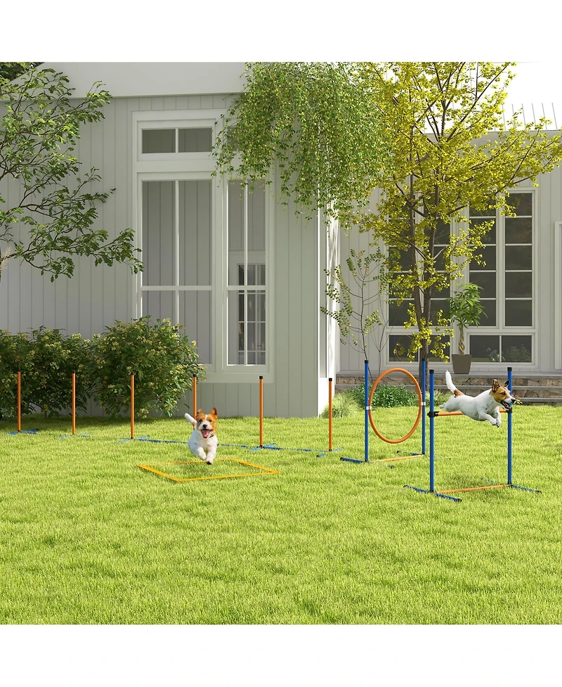 PawHut Dog Agility Training Equipment W/ Weave Poles, Adjustable Hurdle