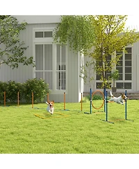PawHut Dog Agility Training Equipment W/ Weave Poles, Adjustable Hurdle