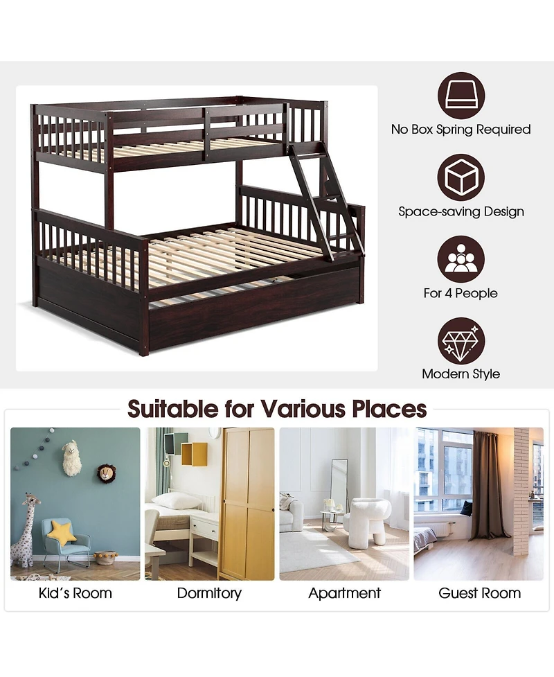Sugift Twin Over Full Convertible Bunk Bed with Trundle