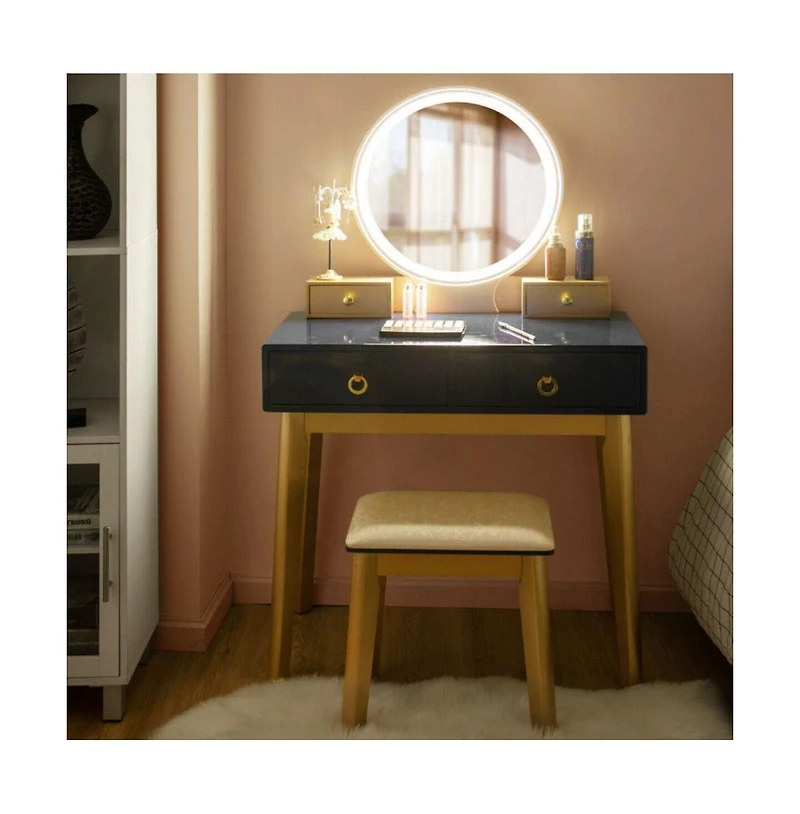 Sugift Makeup Vanity Table Set with Touch Screen Dimming Mirror and 3 Color Lighting Modes