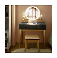 Sugift Makeup Vanity Table Set with Touch Screen Dimming Mirror and 3 Color Lighting Modes