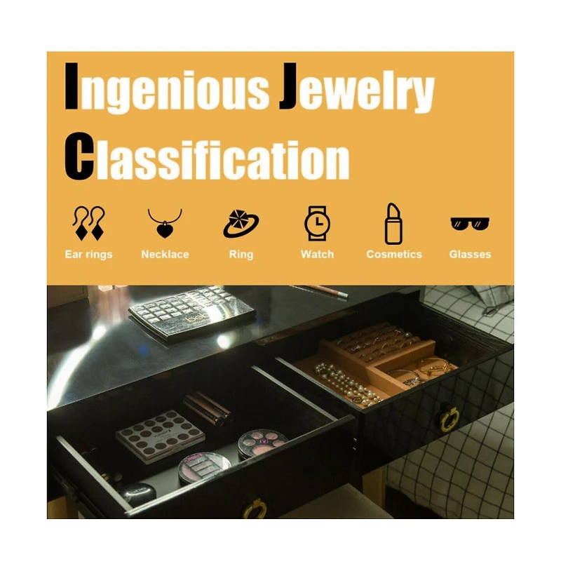 Sugift Makeup Vanity Table Set with Touch Screen Dimming Mirror and 3 Color Lighting Modes