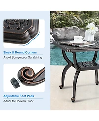 Givimo Cast Aluminum Outdoor Side Table with Storage Shelf for Garden Porch Balcony