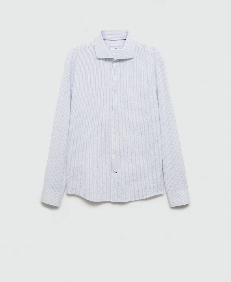 Mango Men's Striped Seersucker Cotton Shirt