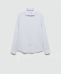 Mango Men's Striped Seersucker Cotton Shirt
