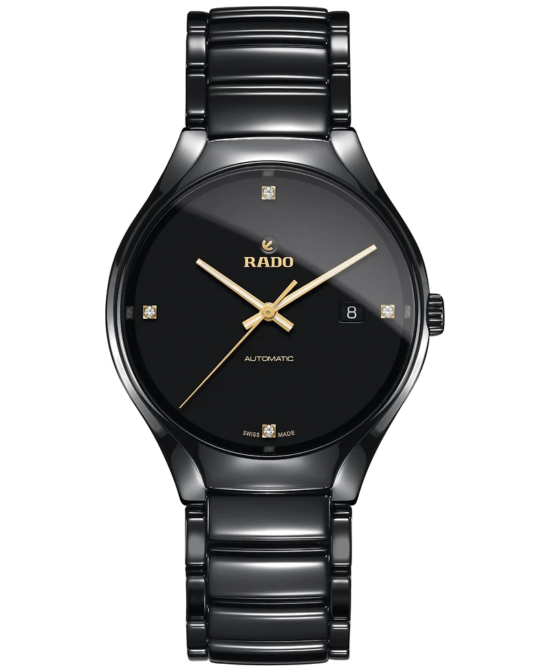 Rado Unisex Swiss Automatic True Black Diamond Accent Ceramic Bracelet Watch 40mm R27056712