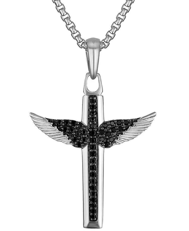 Bulova Marc Anthony Men's Black Diamond Angel Wing Pendant Necklace (1/2 ct. t.w.) in Sterling Silver-Plate, 24" + 2" extender, BVP1050-wsaa