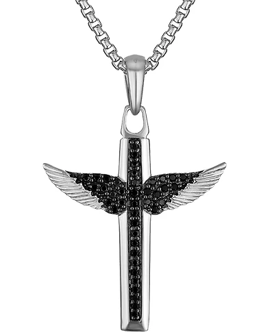 Bulova Marc Anthony Men's Black Diamond Angel Wing Pendant Necklace (1/2 ct. t.w.) in Sterling Silver-Plate, 24" + 2" extender, BVP1050-wsaa