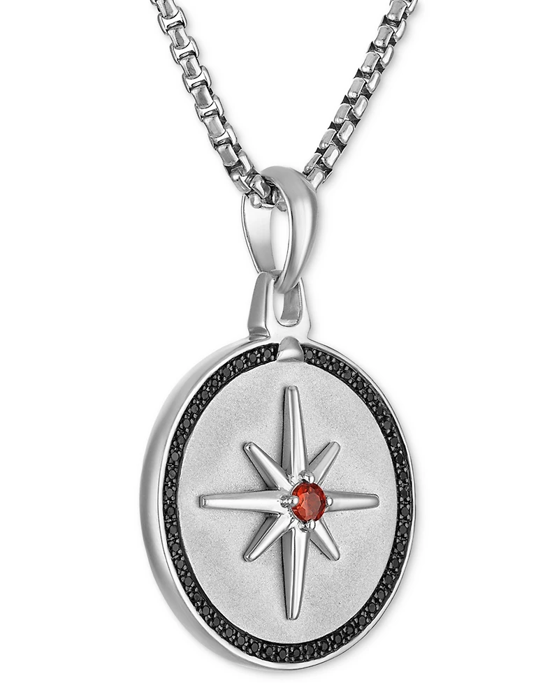 Bulova Marc Anthony Men's Orange Sapphire (1/8 ct. t.w.) & Black Diamond (1/4 ct. t.w.) North Star Pendant Necklace in Sterling Silver-Plate, 24" + 2"