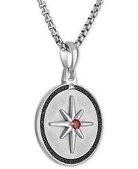 Bulova Marc Anthony Men's Orange Sapphire (1/8 ct. t.w.) & Black Diamond (1/4 ct. t.w.) North Star Pendant Necklace in Sterling Silver-Plate, 24" + 2"