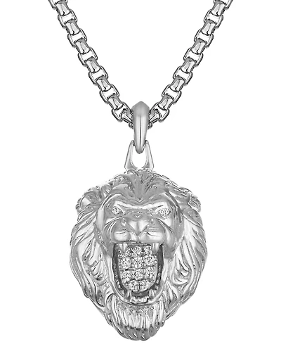 Bulova Marc Anthony Men's Diamond Lion Pendant Necklace (1/10 ct. t.w.) in Sterling Silver-Plate, 24" + 2" extender, BVP1071-WSSC4