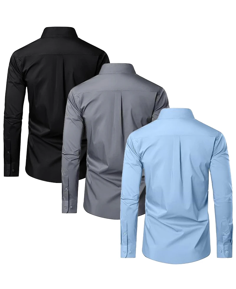 Blue Ice Men's Long Sleeve Classic Dress Shirt- 3 Pack
