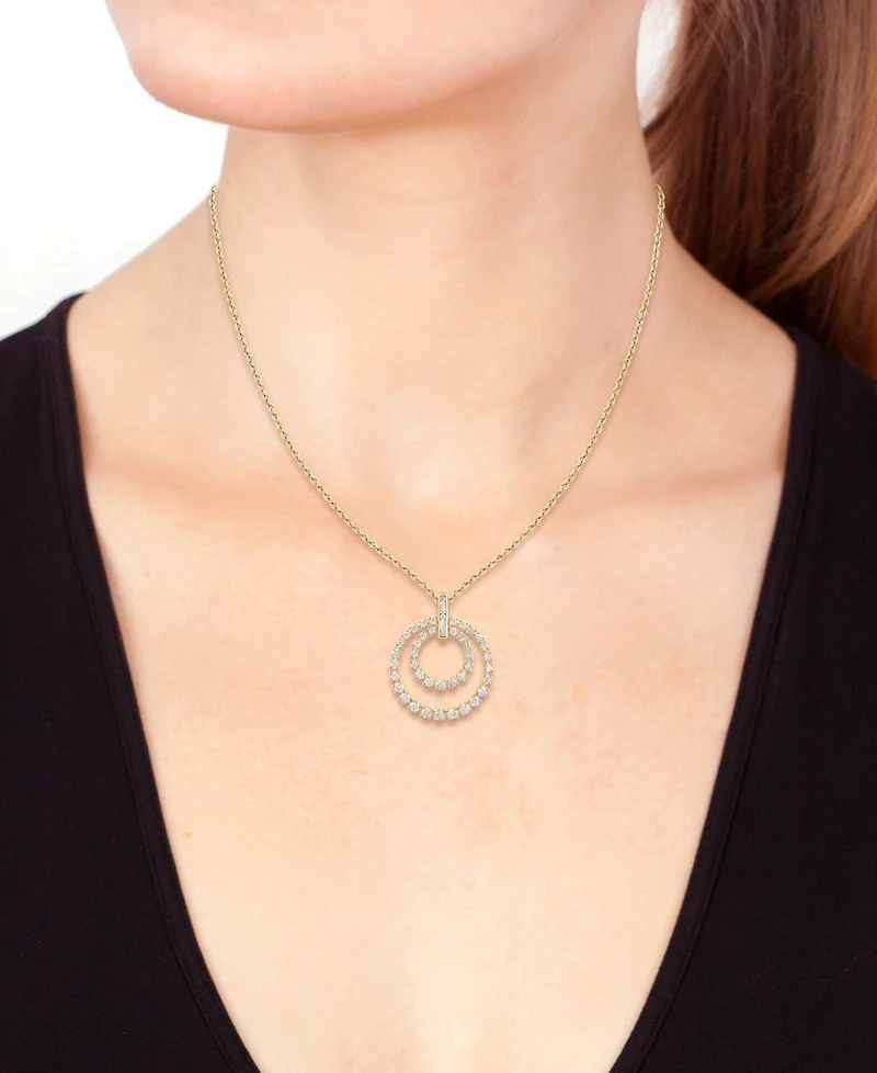 Effy Diamond Round & Baguette Double Circle 18" Pendant Necklace (1-5/8 ct. t.w.) in 14k Gold