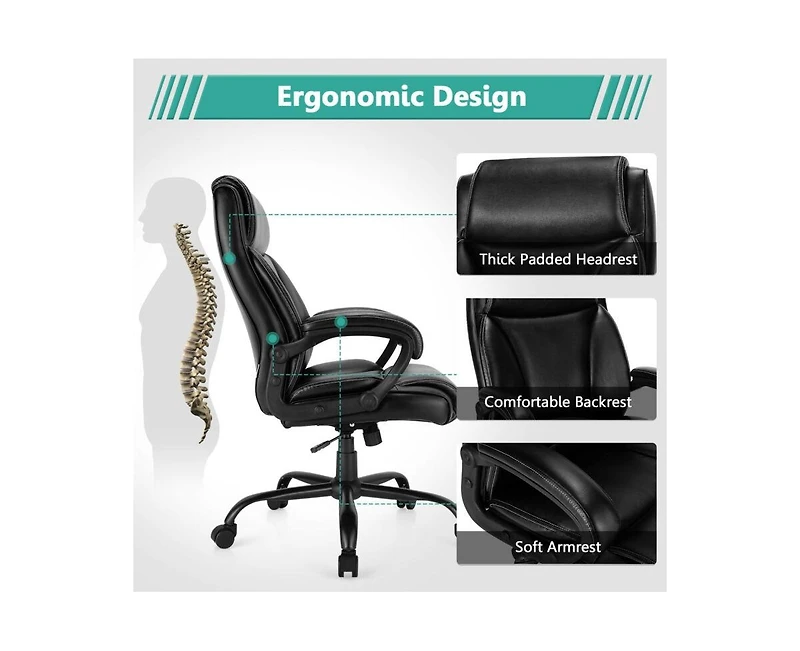 Sugift 400 Pounds Big and Tall Adjustable High Back Leather Office Chair