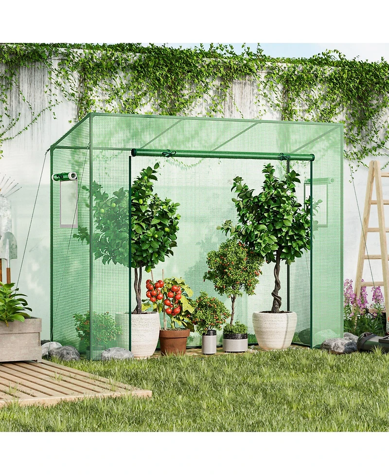 Slickblue Outdoor Portable Walk-in Greenhouse with Pe Cover Heavy-Duty Metal Frame Roll-up Zipper Door