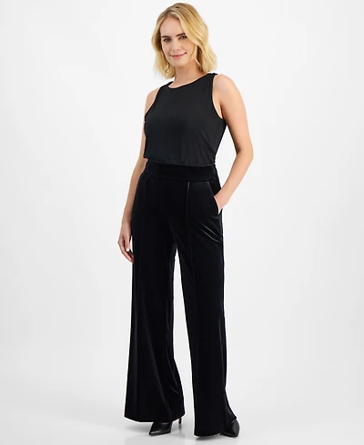 I.n.c. International Concepts Petite Velvet High-Rise Wide-Leg Pants, Created for Macy's
