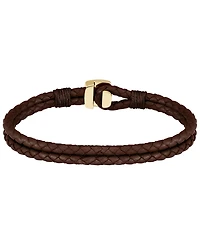 Hugo Boss Men's Seal Ionic Plated Thin Gold Steel Brown Leather Bracelet
