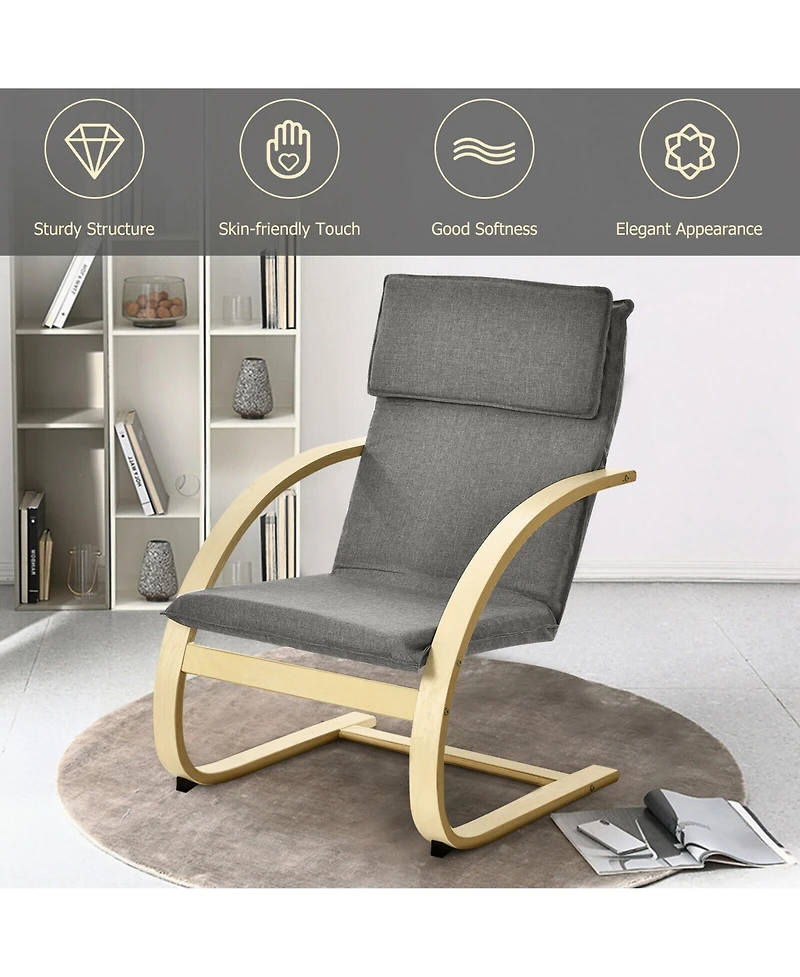 Gymax Set of 2 Bentwood Lounge Chair Fabric Upholstered Accent Leisure Armchair Gray