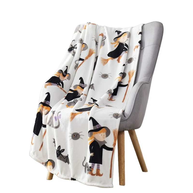 Kate Aurora Halloween Witches, Black Cats & Bats Ultra Soft & Plush Oversized Accent Throw Blanket