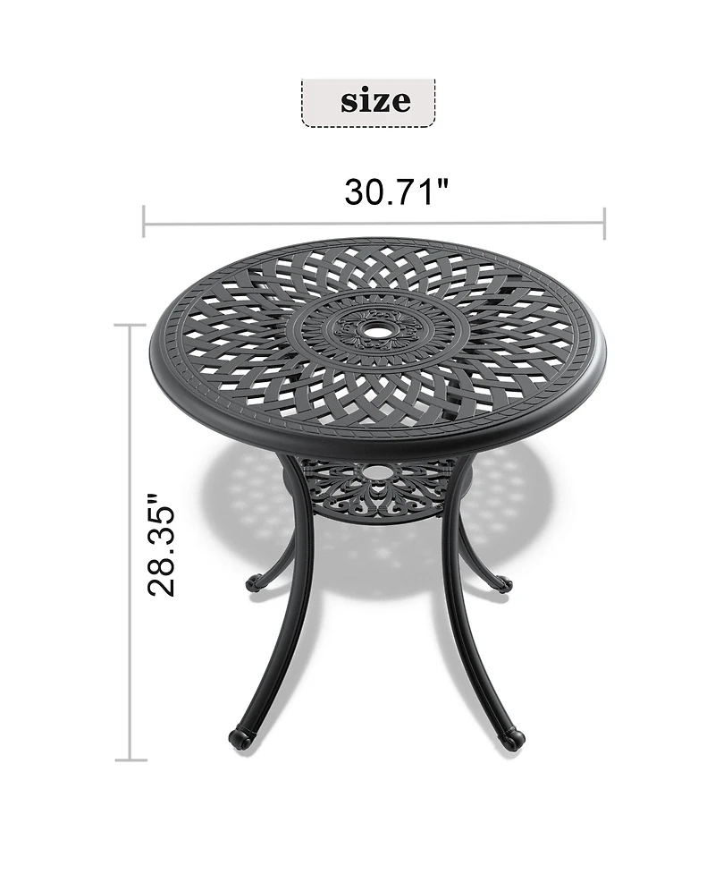 Streamdale 30.71" Cast Aluminum Patio Table with Umbrella Hole
