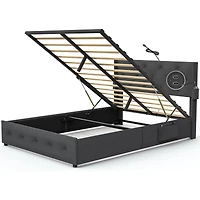 Streamdale Queen Bed Frame with Storage, Lift Up, Wingback Headboard, Usb Ports
