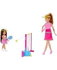 Barbie Stacie Chelsea Tennis Playset with 2 Dolls, Net 5+ Accessories, Moving Ball Action