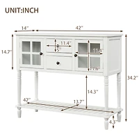 Sideboard Console Table With Bottom Shelf, Farmhouse Wood/Glass Buffet Storage Cabinet Living