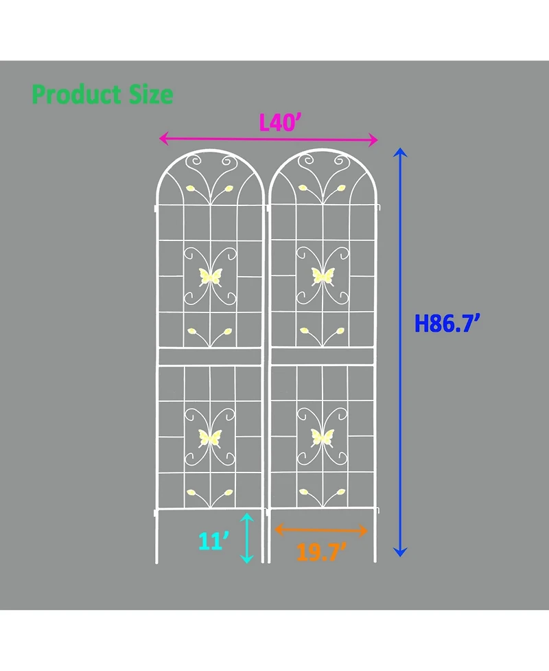 Streamdale 2 Pack 86.7" Rustproof Metal Garden Trellis for Climbing Plants