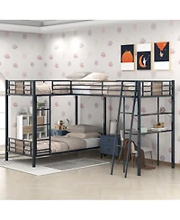 Simplie Fun L-Shaped Twin Over Twin Bunk Bed With Twin Size Loft Bed With Desk And Shelf, Brown