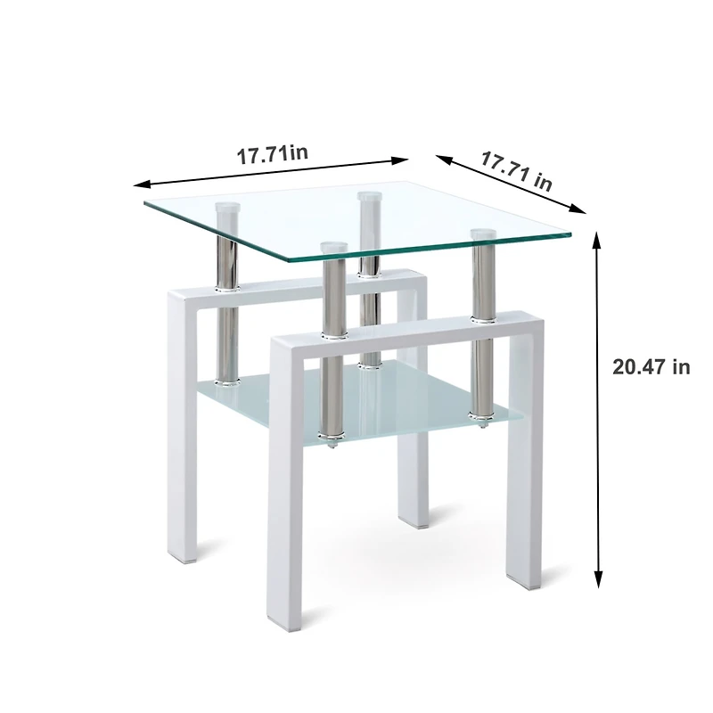 Streamdale Tempered Glass End Table, 2-Tier Storage, Living Room Side Table