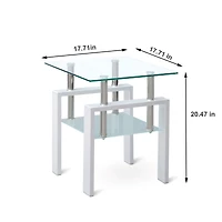 Streamdale Tempered Glass End Table, 2-Tier Storage, Living Room Side Table