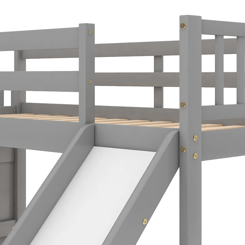 Streamdale Twin Over Bunk Bed With Convertible Slide And Stairway