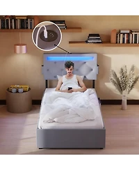 Streamdale Furniture Twin Bed Frame with Usb Charging, Led Lights, Headboard, & Storage Drawers